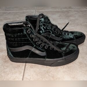 Green Velvet Lace Up Vans